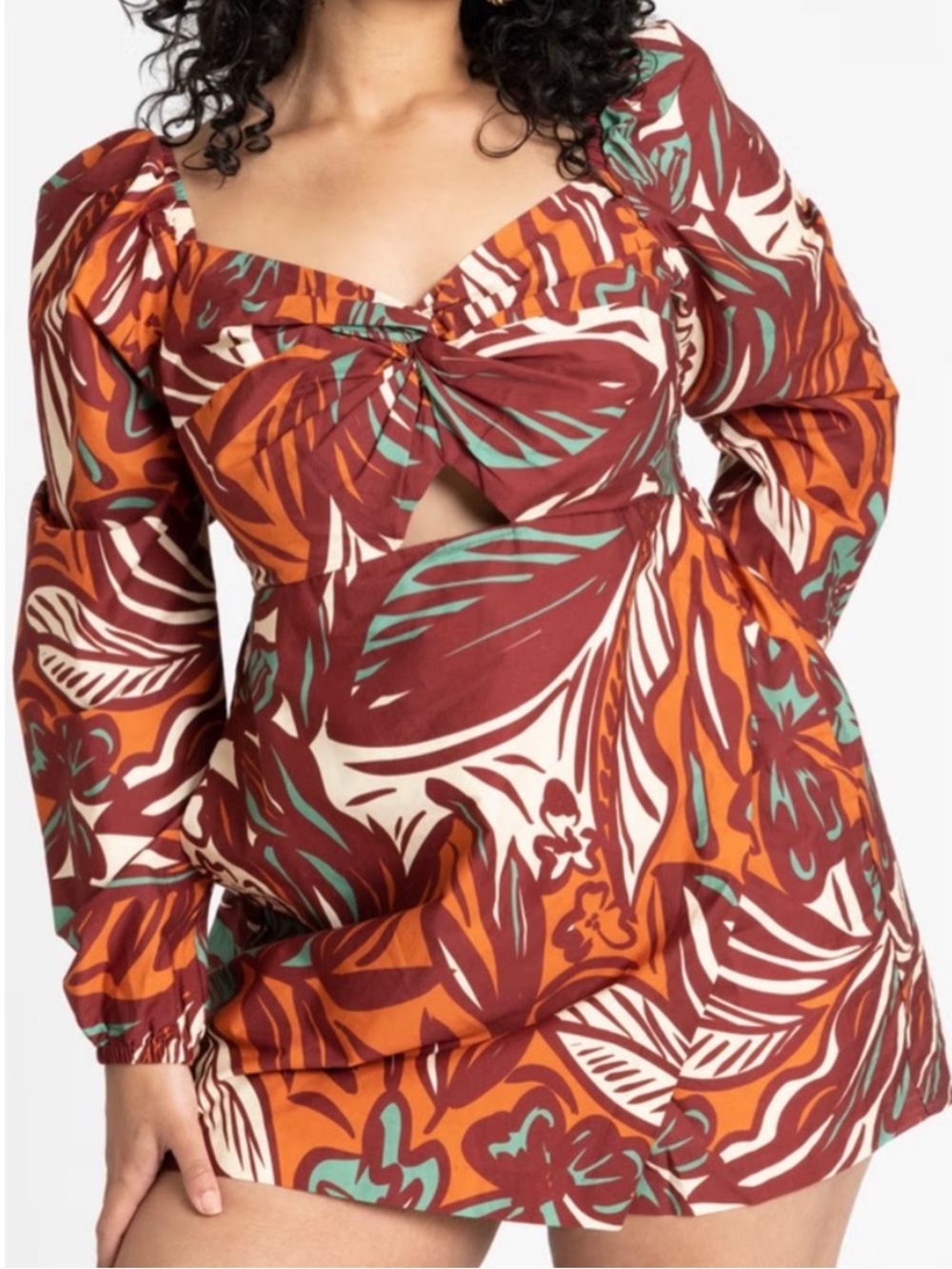 Eloquii Rust Orange Teal Floral Cutout Romper